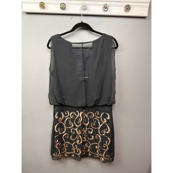 Betsy‎ & Adam Sleeveless Cocktail Dress Womens 12 Black Gold Metallic sequins - Picture 2 of 8